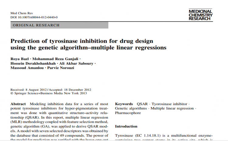  Prediction of tyrosinase inhibition for drug designusing the genetic algorithm–multiple linear regressions