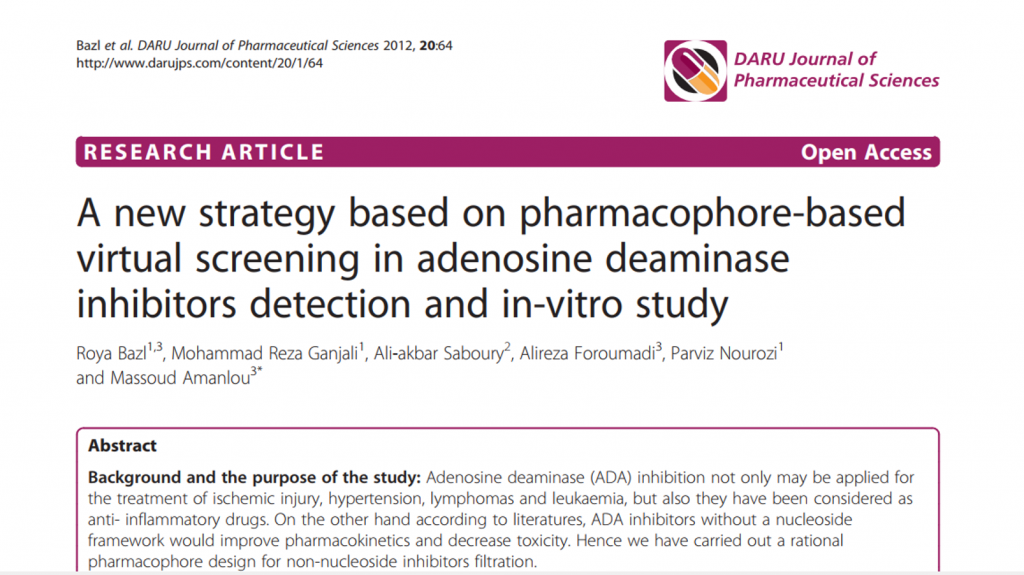 A new strategy based on pharmacophore-based<br />virtual screening in adenosine deaminase<br />inhibitors detection and in-vitro study”><br />
                                </a><!-- .elementskit-entry-thumb END --><br />
                                                    <!-- .elementskit-entry-header END --><br />
                                    31 مرداد, 1398                                </p>
<h2>
                    <a href=