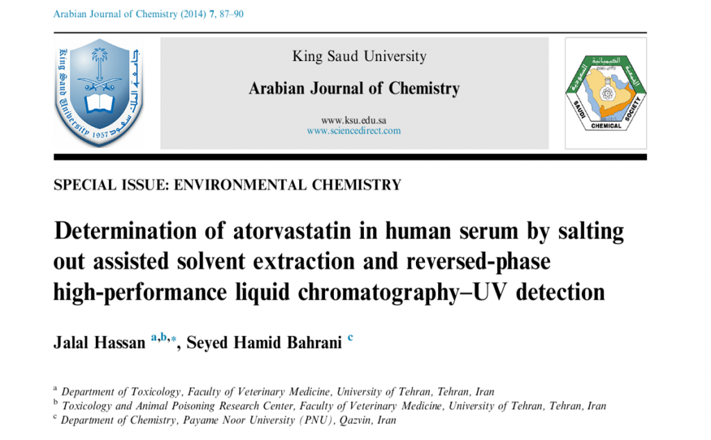 Determination of atorvastatin in human serum by salting out assisted solvent extraction and reversed-phase high-performance liquid chromatography–UV detection